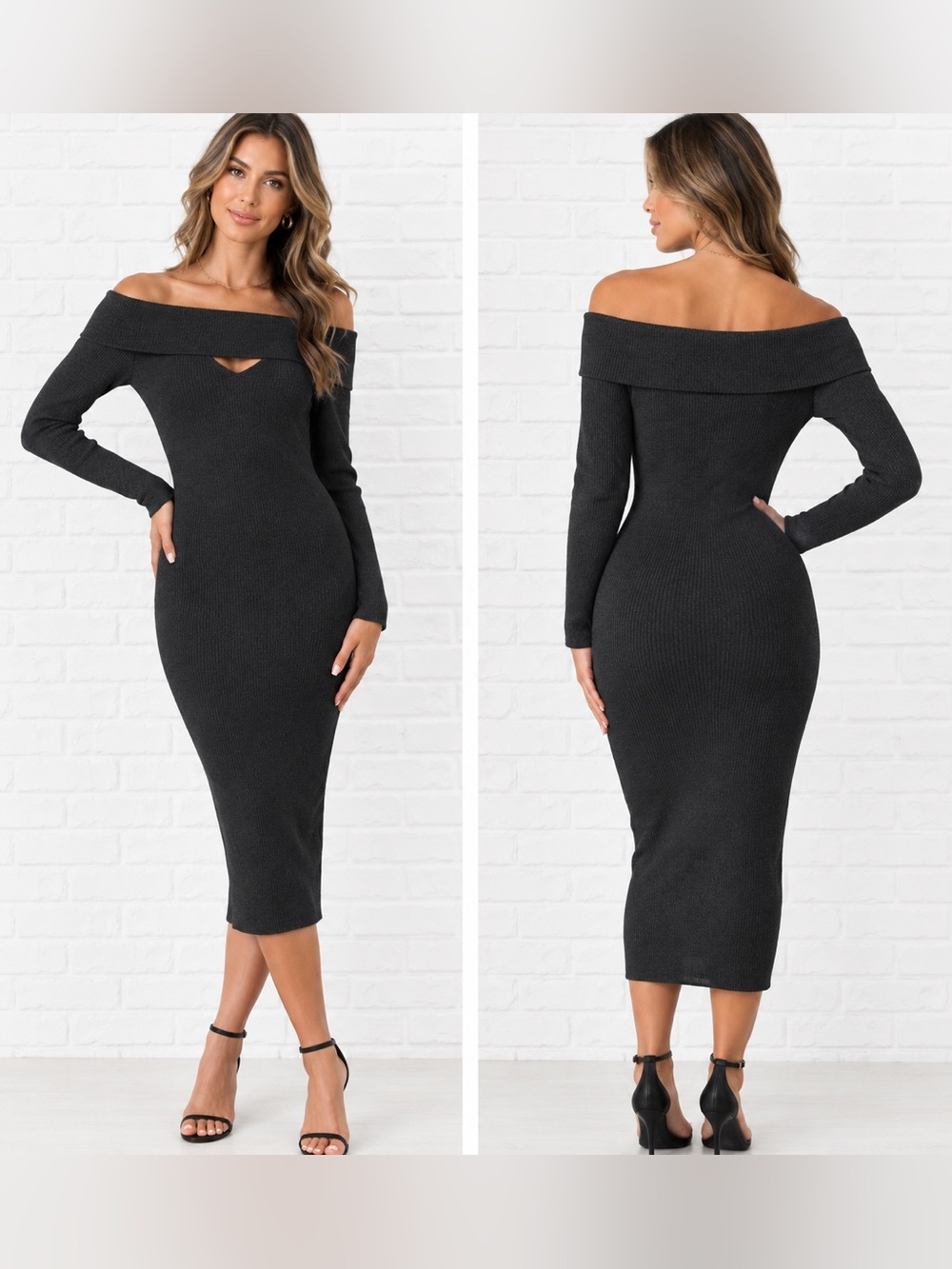 NWT ASTR THE LABEL Cut Out Off The Shoulder Midi Sweater Dress gray size medium